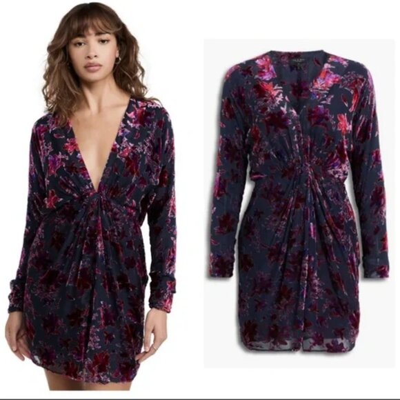 Rag & Bone Pink Eloise Gathered Devoré-velvet Mini Dress Size 12 - Picture 1 of 10